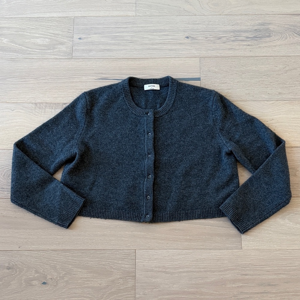 Aritzia Dark Gray Cashmere Cropped Cardigan S